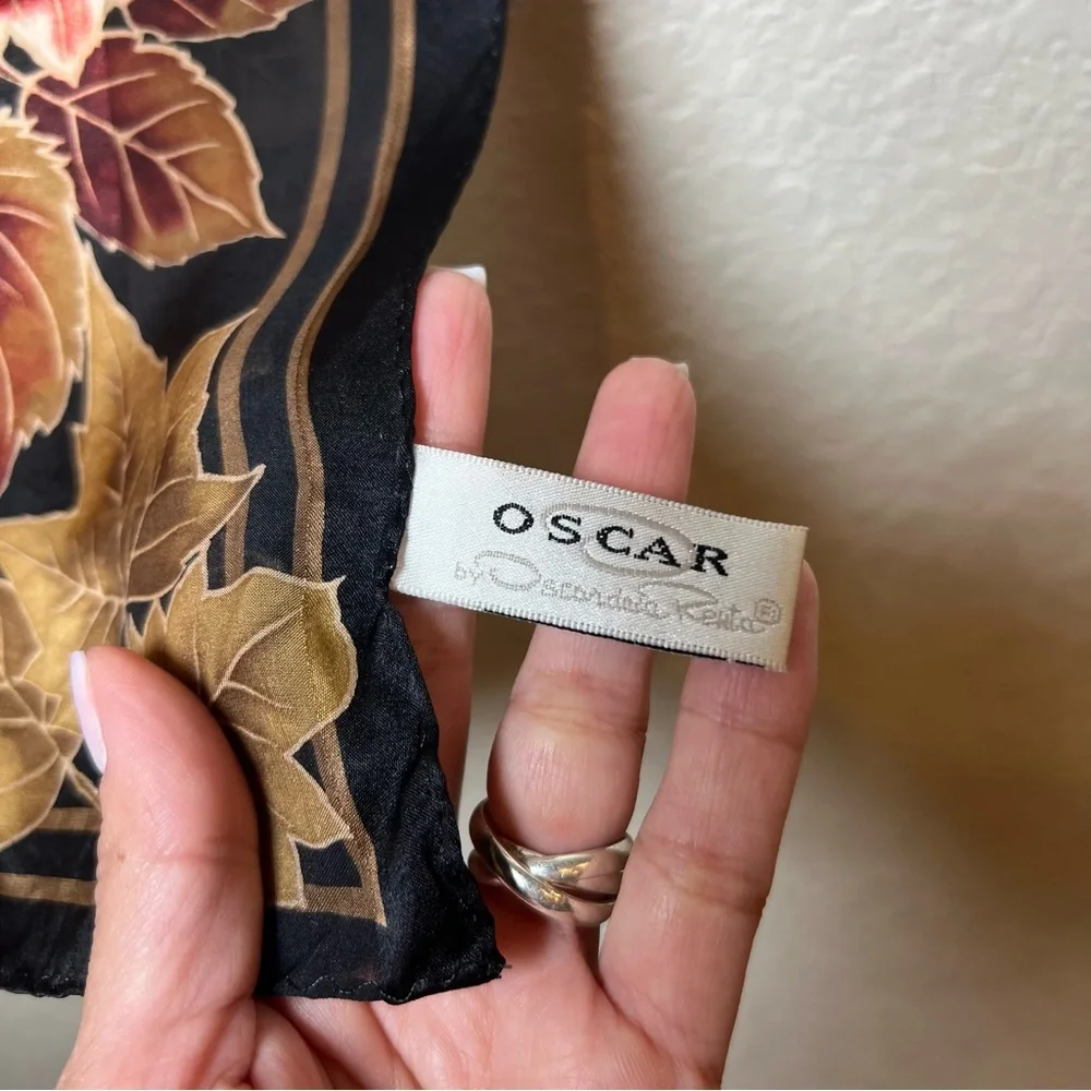 Oscar de la Renta vintage autumn leaves foliage sheer silk classic elegant scarf